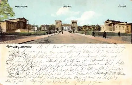 L021 Deutschland 1906 München Königsplatz Propylaeen Kunstausstell Vintage Postkarte