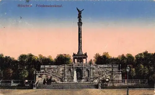 L021 Deutschland 1918 München Friedensdenkmal Statue Vintage Postkarte