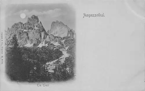 A120 Italien Ampezzothal Tre Croci Felsen Mondschein ungeteilt Vintage Postkarte