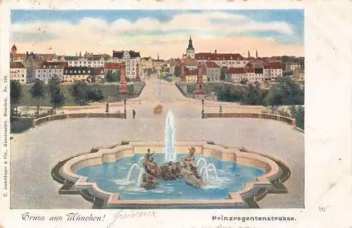 A121 Deutschland 1899 Gruss aus München Prinzregentenstraße Brunnen Postkarte