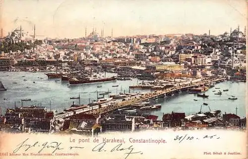 L409 Türkei 1905 Istanbul Karakoui Brücke Konstantinopel Schiffe Vintage Postkarte