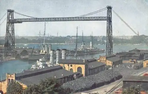 A124 Deutschland Kiel Schwebefaehre in Kaiserl Werft Dampfschiffe Vintage Postkarte