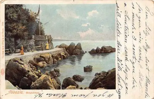B078 Kroatien 1905 Opatija Abbazia Strandweg Promenade Vintage Postkarte