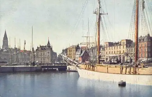 A124 Deutschland Kiel Partie am Bootshafen Mauer Hafen Boote Vintage Postkarte