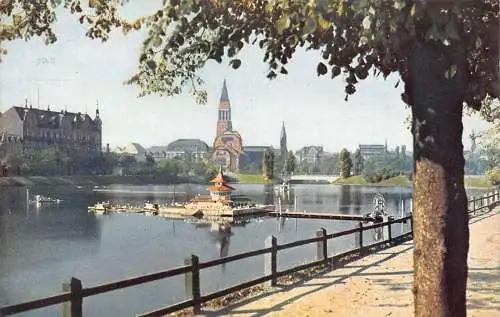 A123 Deutschland Kiel Partie am kleinen Kiel Gebäude am Fluss Vintage Postkarte
