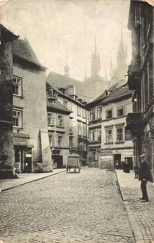 B079 Tschechien 1912 Prag Das Teingaesschen Einkaufswagen Vintage Postkarte