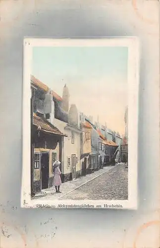 B079 Tschechien Prag Passepartout 1915 Alchymistengaesschen am Hradschin Postkarte