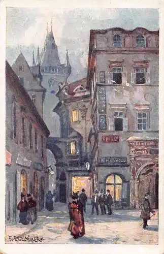 B079 Tschechien Prag Rue Melantrich Street Art Vintage Postkarte