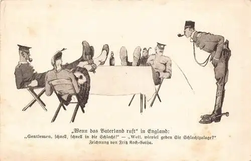 A125 Politische Satire 1916 Englischer Soldat Trinken Vaterland Rufe Feld Postkarte