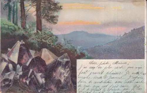 B081 Neuheit Glitzer 1901 Belgien Kristalle Bergblick Litho Vintage Postkarte