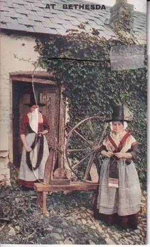 B081 Neuheit ausziehbare walisische Volksfrau webt Wolle in Bethesda Postkarte