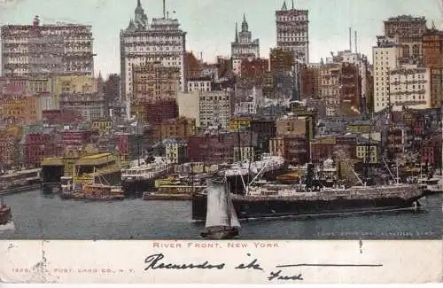 B081 Neuheit Glitzer 1906 US New York City Flussfront Dampfschiff Postkarte