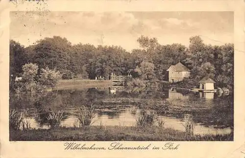 A124 Deutschland 1915 Wilhelmshaven Sohwanenteich im Park Teich Vintage Postkarte