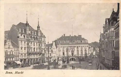 A124 Deutschland Bonn Markt Markt Straßenbahn Vintage Postkarte