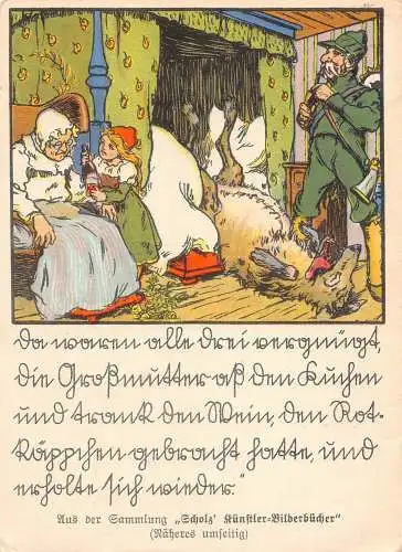 B083 Fantasy Märchen Rotkäppchen 1941 Wolf Jäger Oma Postkarte