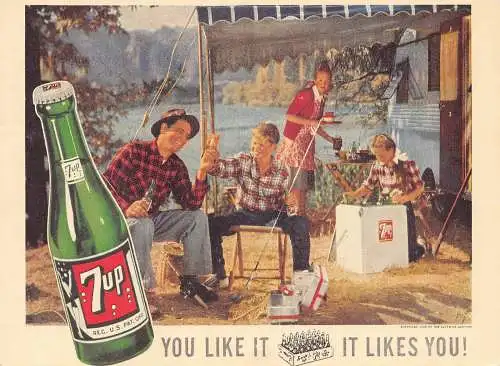 B083 Werbung Seven-Up Saft Erfrischung Familie Camping Postkarte
