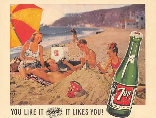 B083 Werbung Seven-Up Juice Refreshment Familie am Strand Postkarte