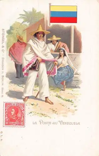 Venezuela La Poste en Venezuela Postbote Flagge Litho Vintage Postkarte
