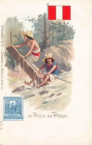 Peru die Post in Peru Postbote Flagge Vintage Postkarte