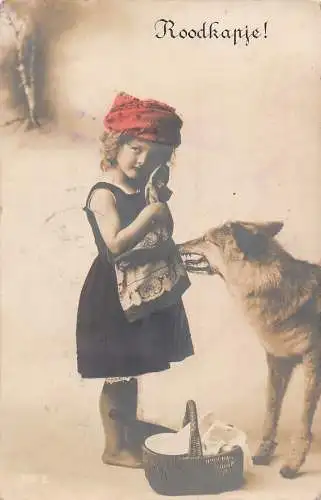 B084 Märchenfantasie Rotkäppchen Wolf Fotomontage 1914 Postkarte