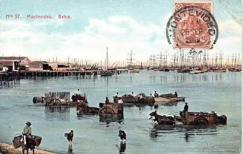 Uruguay Montevideo Bahia 1909 Kutschen Boote Vintage Postkarte