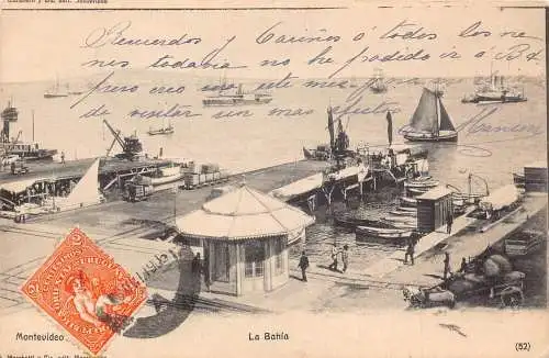 Uruguay Montevideo 1903 La Bahia Boote Vintage Postkarte