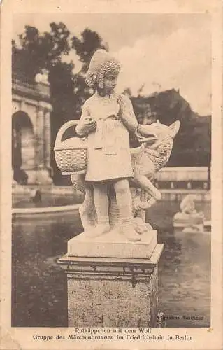 B084 Märchenfantasie Rotkäppchen Wolf Statue Berlin 1913 Postkarte