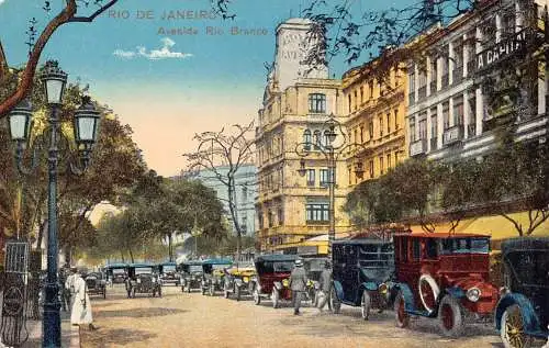 Brasilien Rio de Janeiro Avenido Rio Branco Automobile Vintage Postkarte