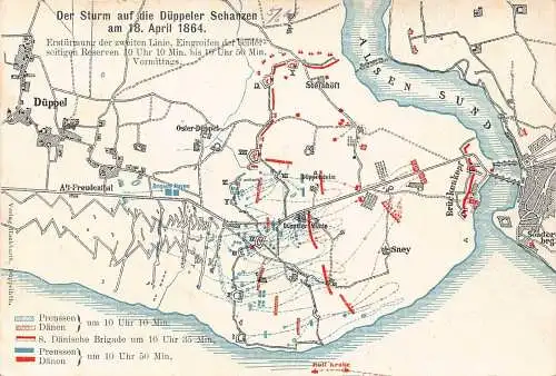 Deutsch Preußisch-Dänischer Krieg 1864 Regimenter Karte und Tranchen alte Postkarte.