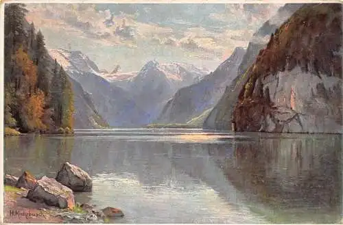 Landschaftliche Landschaft 1935 See Berg Wald Kunst von H Kiekebusch Postkarte