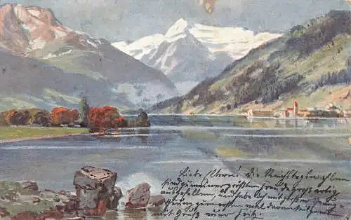 Erstaunliche Landschaft 1903 See umgeben von hohen Bergen Vintage Postkarte