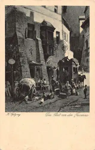 Kunst von C Spitzweg 1933 Postkutsche Wagen Bauernpost vor der Taverne Postkarte