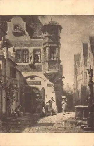 Kunst von C Spitzweg 1911 Apotheke Brunnen Frau pflegt Wassereimer auf Kopf Postkarte