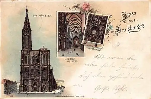 L033 Frankreich 1899 Gruss aus Straßburg Multiviews Vintage Postkarte