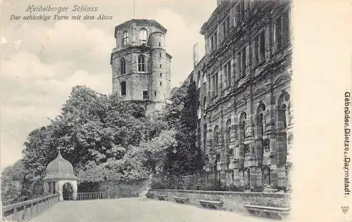 L157 Deutschland Heidelberger Schloss Der achteckige Turm mit dem Altan Postkarte