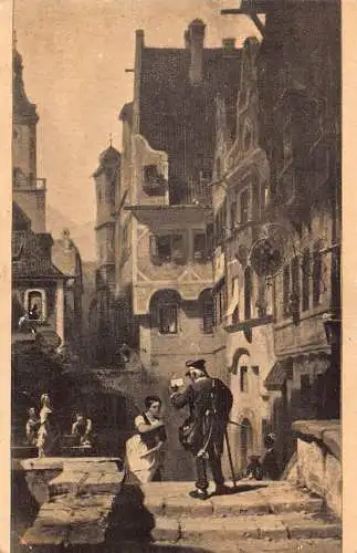Postbote bietet Brief an Frau Street Art von C Spitzweg Vintage Postkarte