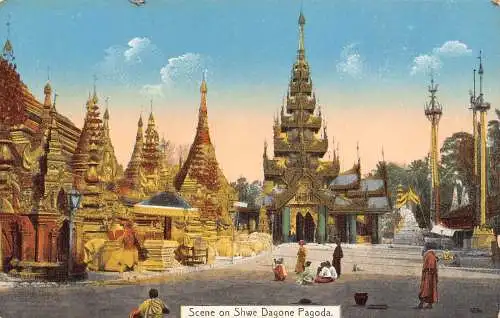 L034 Burma Myanmar Szene auf Shwe Dagone Pagode Vintage Postkarte