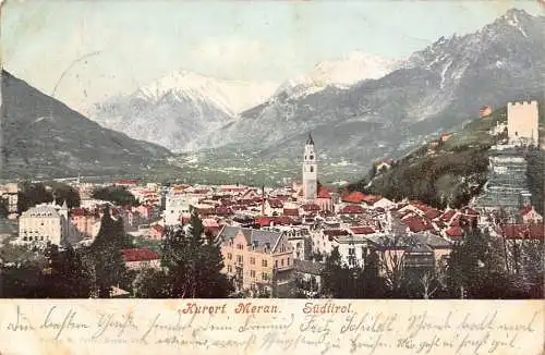 L033 Italien Meran 1900 Panoramablick Vintage Postkarte