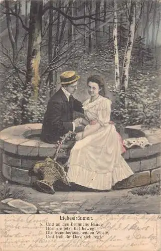 Träume der Liebe 1904 Herr gesteht Frau Liebe Korbromantik Postkarte