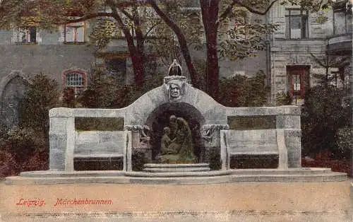 L157 Deutschland Leipzig. Maerchenbrunnen. Brunnen Vintage Postkarte