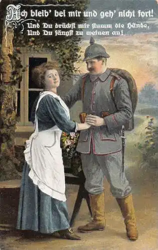 Liebesroman Infanterie Soldat bewundernde Frau Gedicht Vintage Postkarte