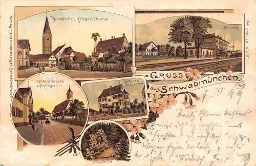 L035 Deutschland 1899 Gruss aus Schwabmünchen Litho Bahnhof Postkarte