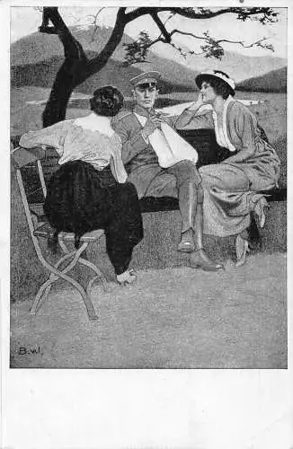 Verwundeter Soldat Offizier flirtet zwei Frauen und raucht 1. Weltkrieg 1917 Feldpostkarte