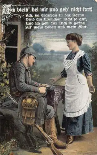 Frau grüßt Infanterie Soldat Riffle Gedicht Vintage Postkarte