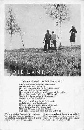 Liedkarte Die Landpartie People Walking near River Vintage Postkarte