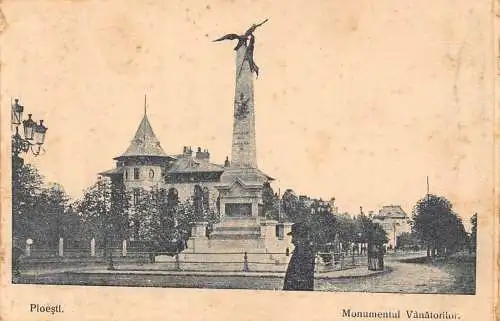 L034 Rumänien Ploiesti Monumentul Vanatorilor Vintage Postkarte