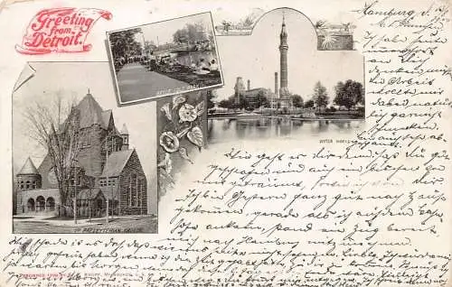 L035 US Gruß aus Detroit 1900 Litho Vintage Postkarte