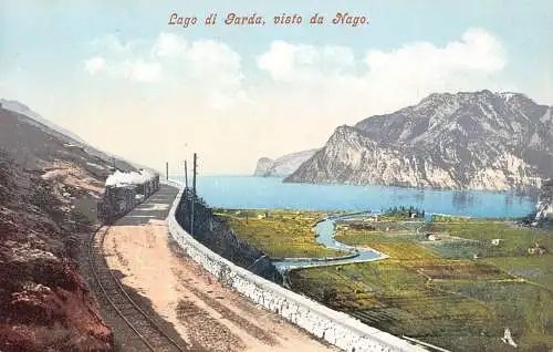 L034 Italien Lago di Garda visto da Nago Eisenbahn Zug Vintage Postkarte