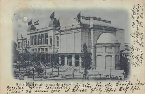 L035 Belgien 1899 Anvers Palais des fêtes de la Zoologie Mondschein Postkarte