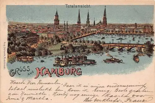 L035 Deutschland 1901 Gruss aus Hamburg Litho Vintage Postkarte